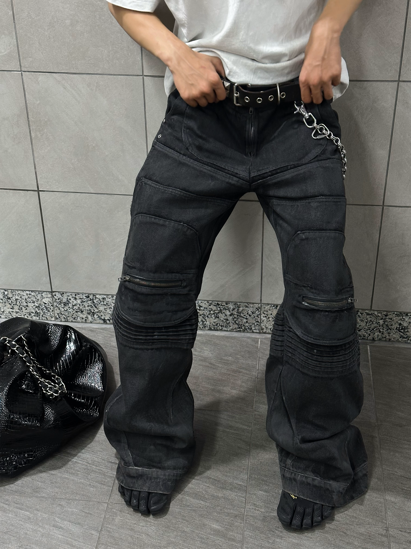 SILLICONE WAX LUSTER BIKER PANTS