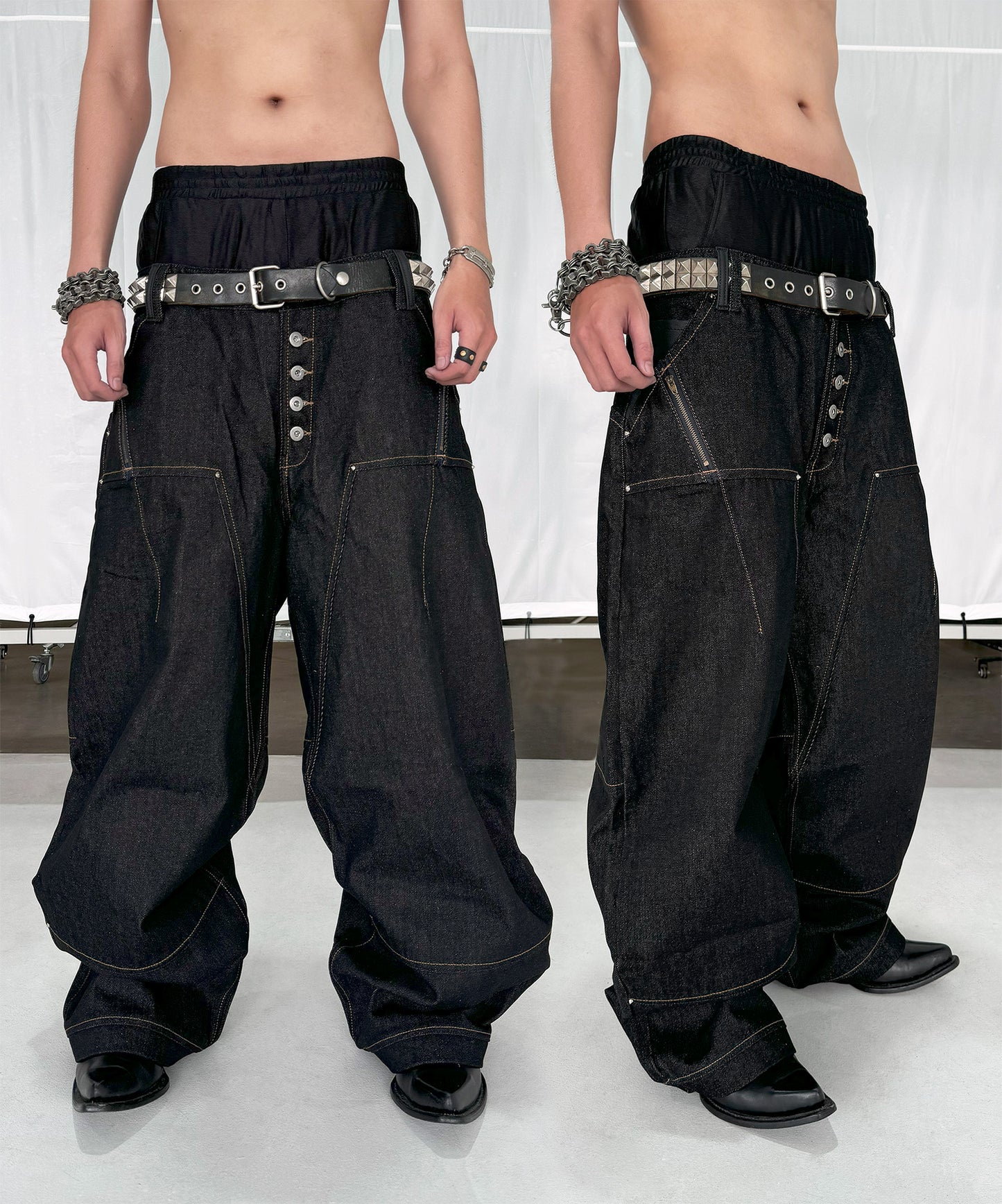 BLACK RAW DENIM BAGGY JEANS