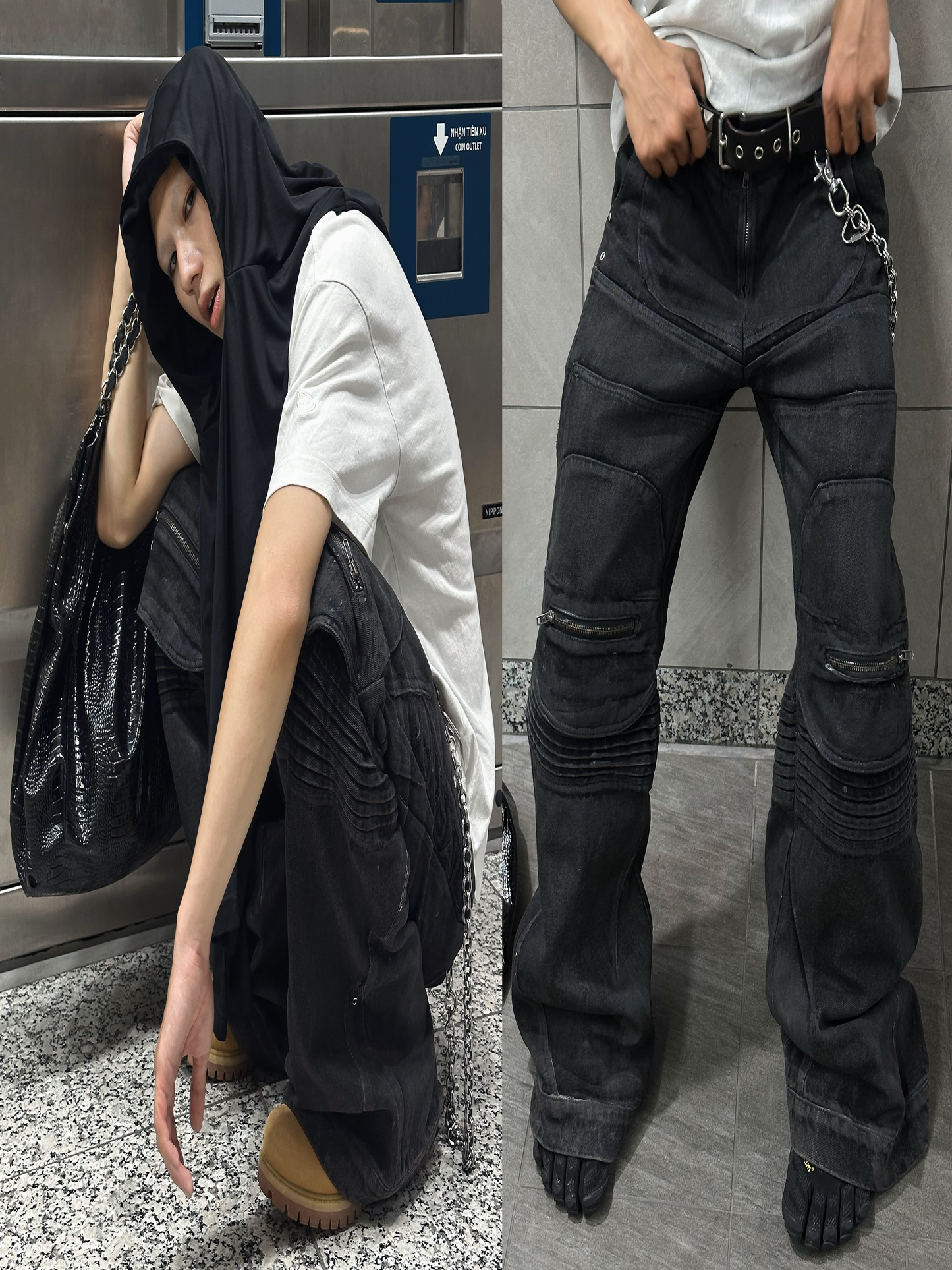 SILLICONE WAX LUSTER BIKER PANTS
