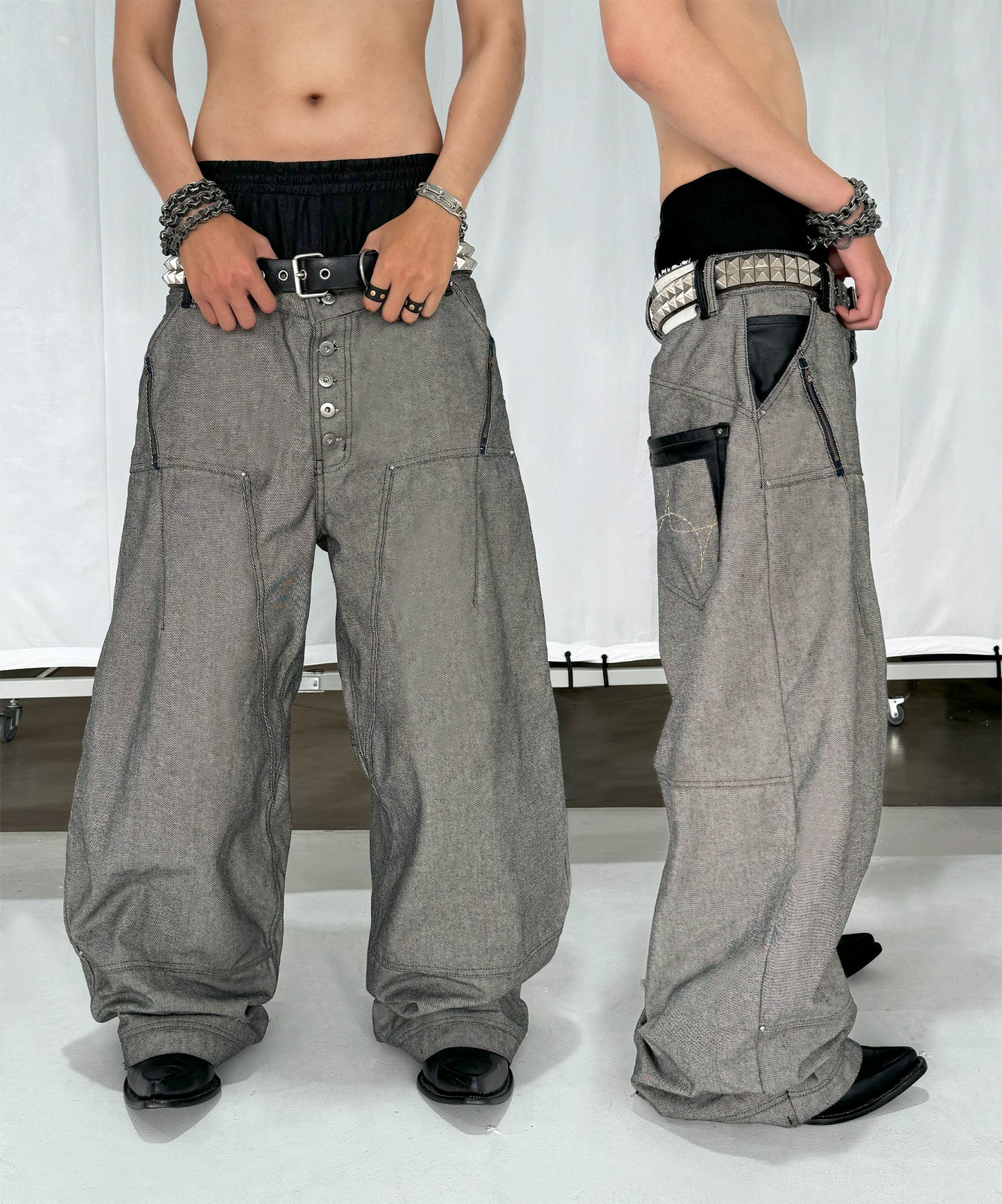 INSIDE OUT RAW DENIM BAGGY JEANS