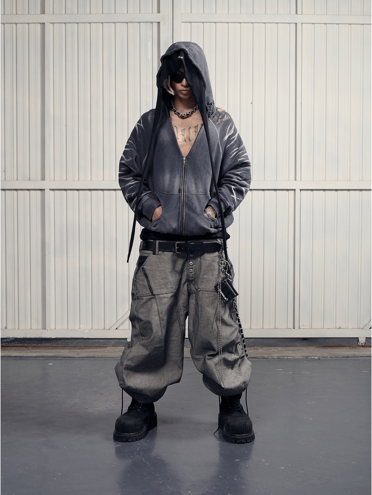 INSIDE OUT RAW DENIM BAGGY JEANS