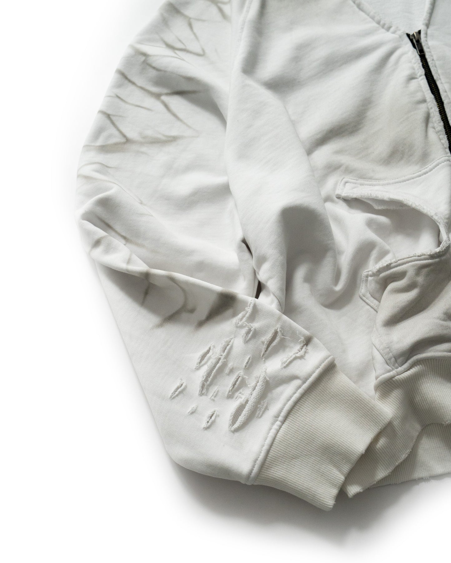DISTRESSED DIRTY WHITE HOODIE ZIP