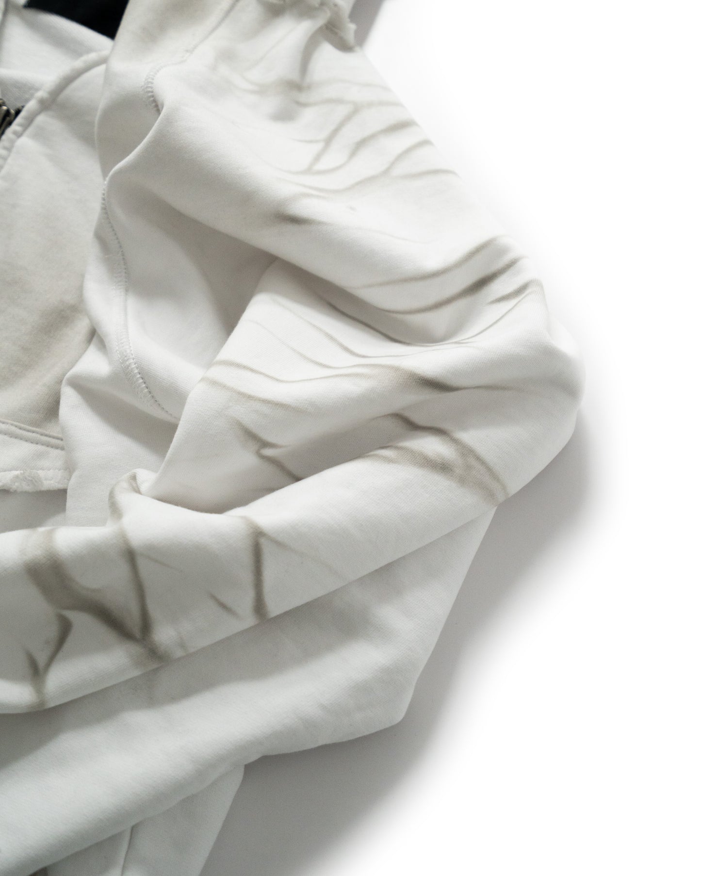DISTRESSED DIRTY WHITE HOODIE ZIP