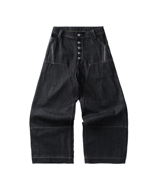 BLACK RAW DENIM BAGGY JEANS