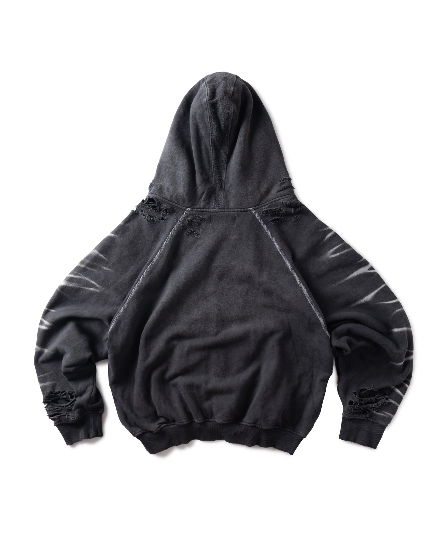 DISTRESSED BLACK HOODIE ZIP