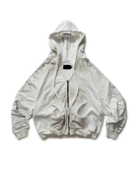 DISTRESSED DIRTY WHITE HOODIE ZIP
