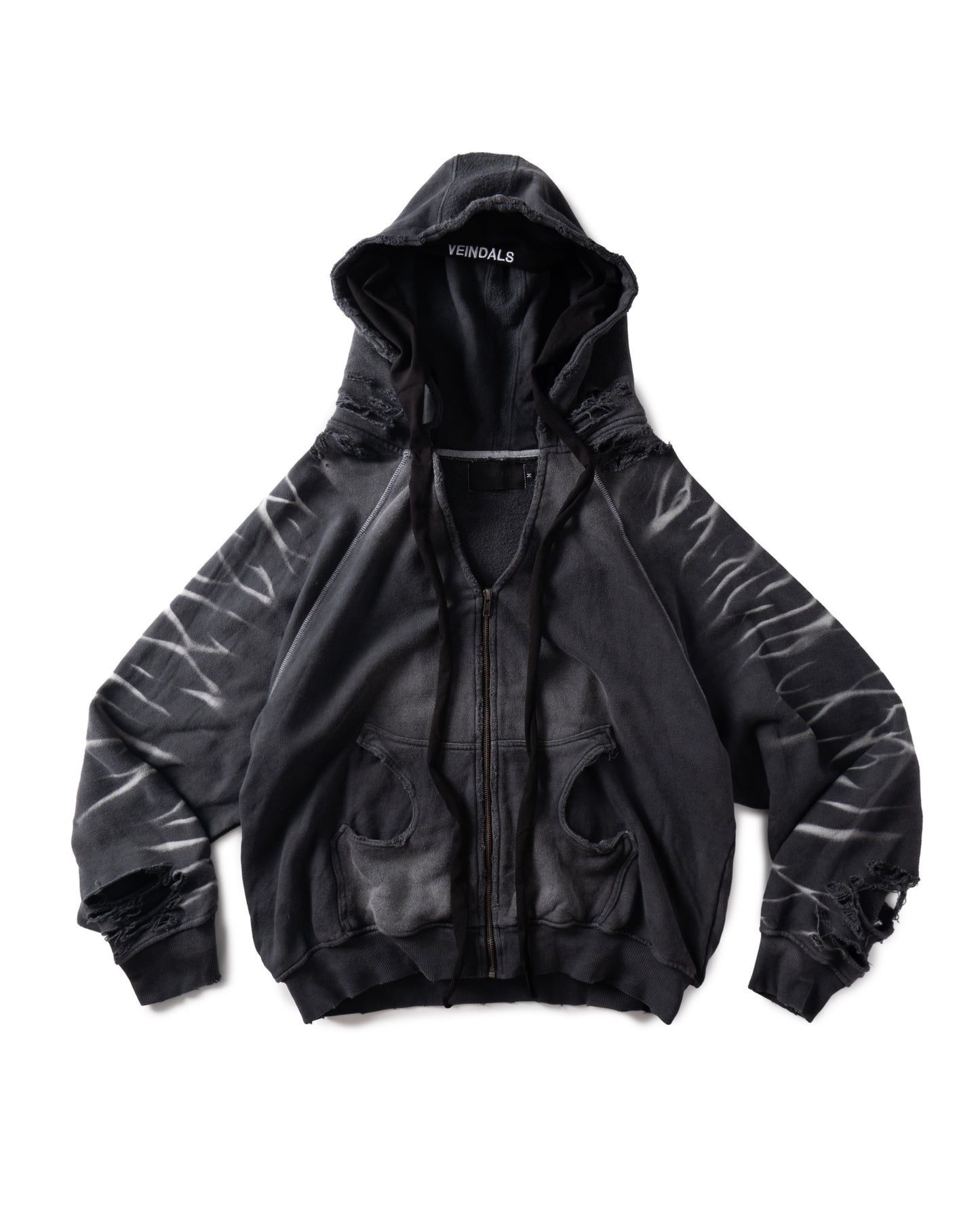 DISTRESSED BLACK HOODIE ZIP